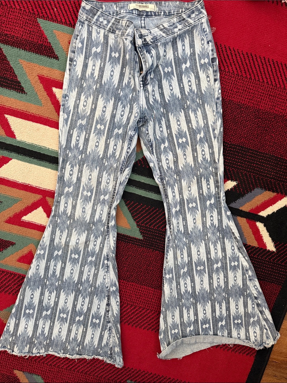 Rock & Roll Cowgirl Blue Patterned Flare Jeans